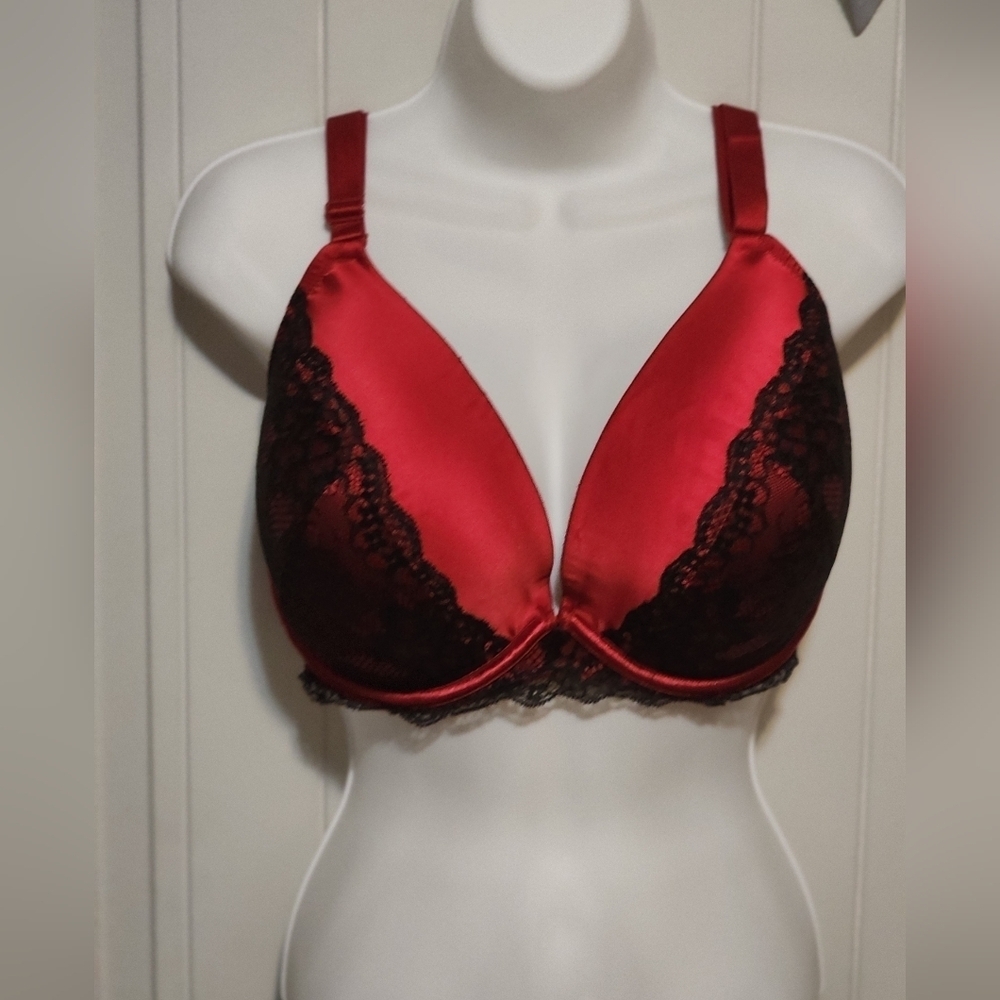 Cacique Red and Black Lace Bra Intimates & Sleepwear